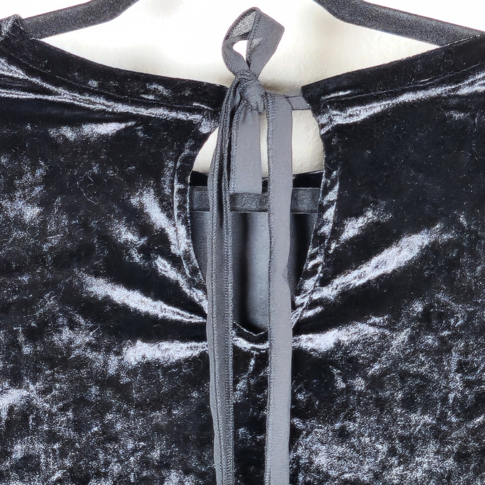Y2K Cynthia Rowley Womens Black Crushed Velvet Whimsygoth Tie Back Top Small - Picture 5 of 7